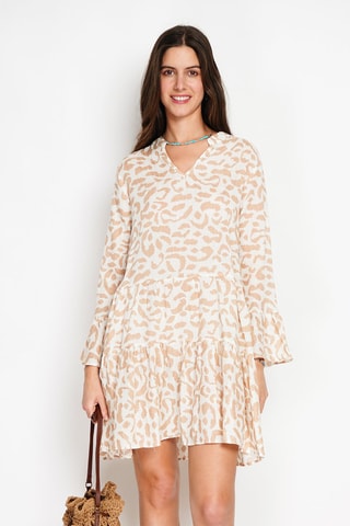 Robe patineuse en lin - Camel et blanc