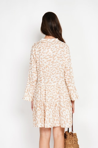 Robe patineuse en lin - Camel et blanc