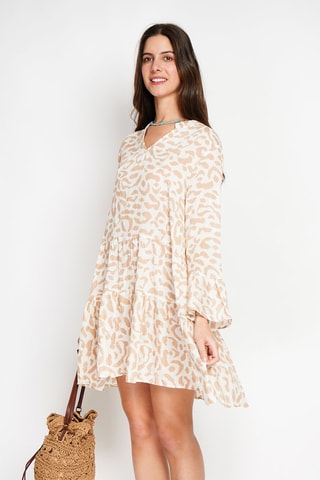 Robe patineuse en lin - Camel et blanc
