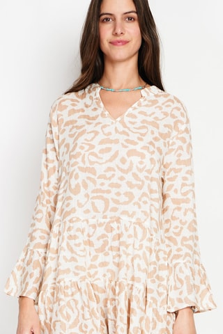 Robe patineuse en lin - Camel et blanc
