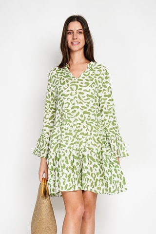 Robe patineuse en lin - Vert et blanc