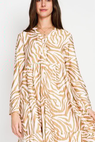 Robe midi en lin - Blanc et beige