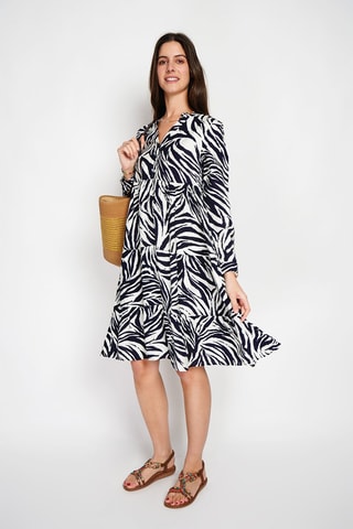 Robe midi en lin - Bleu marine et blanc