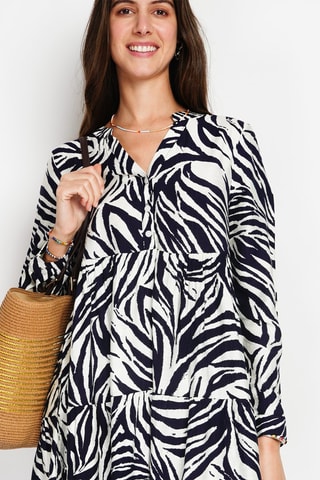 Robe midi en lin - Bleu marine et blanc