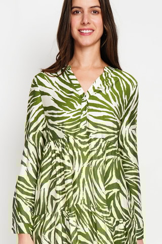 Robe midi en lin - Vert et blanc