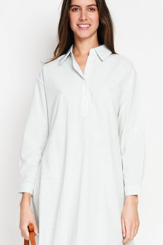 Robe trapèze en lin - Vert clair et blanc