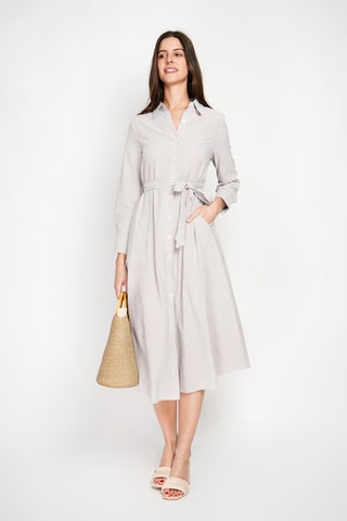 Robe chemise en lin - Marron et blanc