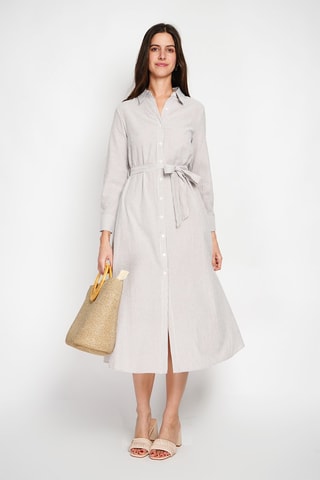 Robe chemise en lin - Marron et blanc