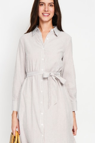 Robe chemise en lin - Marron et blanc