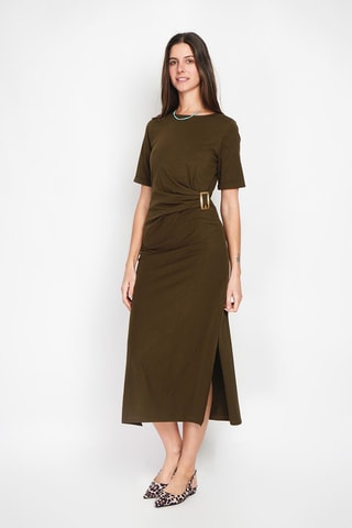 Robe midi en lin - Kaki