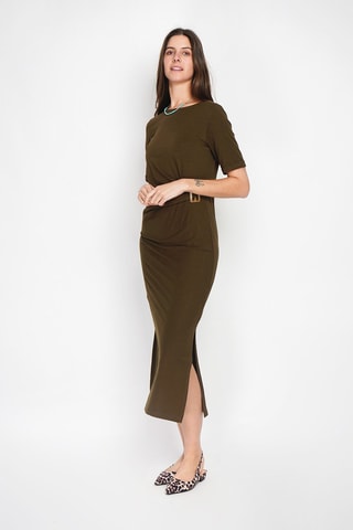 Robe midi en lin - Kaki