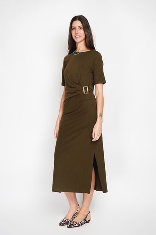 Robe midi en lin - Kaki