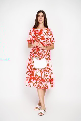 Robe patineuse en lin - Orange et écru