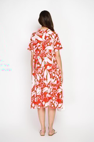 Robe patineuse en lin - Orange et écru