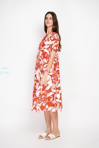 Robe patineuse en lin - Orange et écru