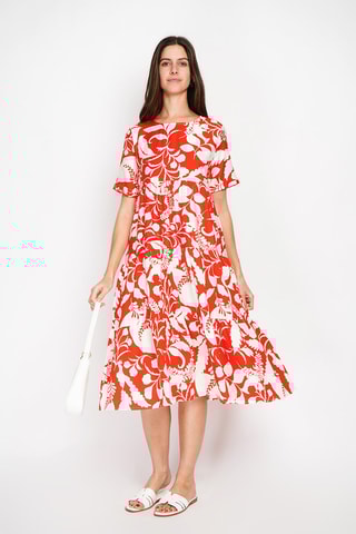 Robe patineuse en lin - Orange et écru