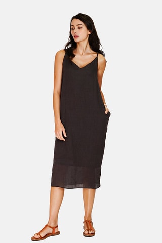 Robe midi en lin - 
Noir