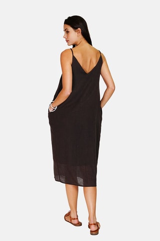Robe midi en lin - 
Noir
