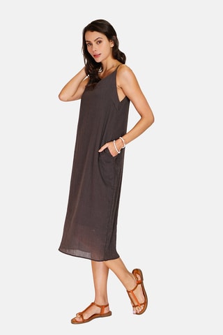 Robe midi en lin - 
Noir