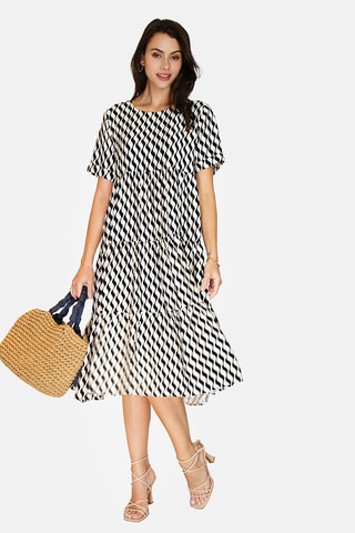 Robe midi en lin - 
Noir