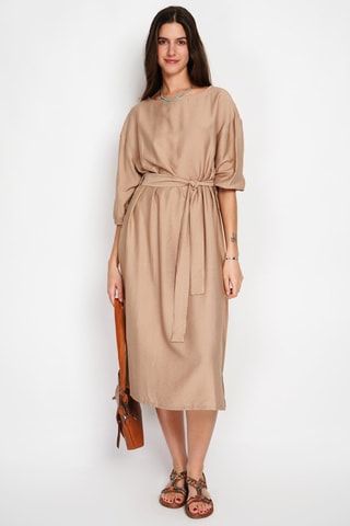 Robe midi en lin - Camel
