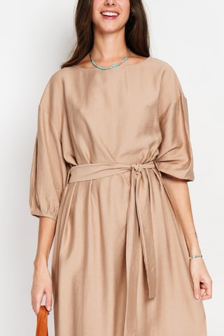 Robe midi en lin - Camel