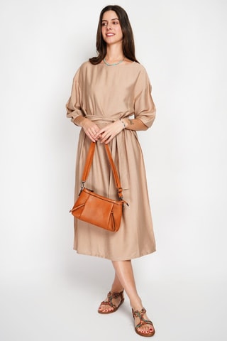 Robe midi en lin - Camel