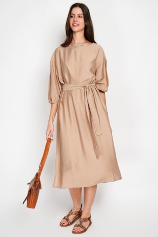 Robe midi en lin - Camel