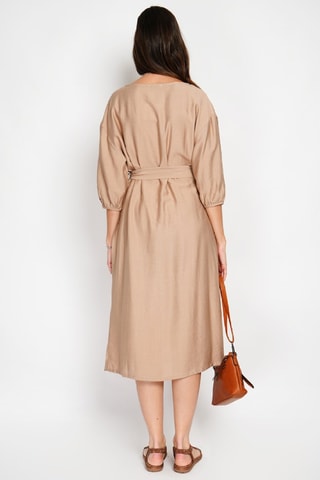 Robe midi en lin - Camel