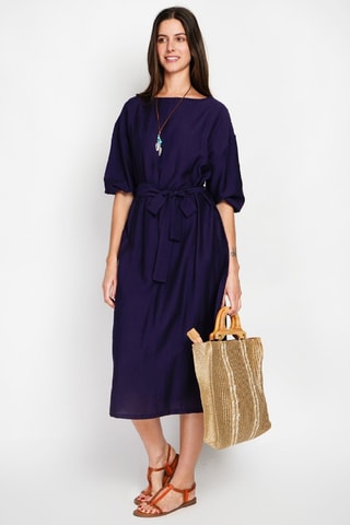 Robe midi en lin - Bleu marine