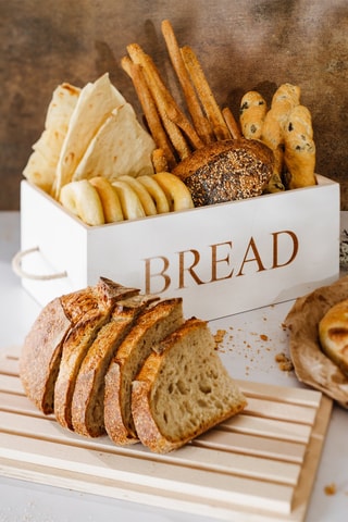 Caixa para pão e tábua de corte em faia StoneWhite 35 x 20 x 14 cm