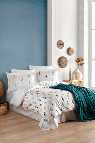 Parure de couette en coton 140 fils/cm² Ofelya -  Blanc et vert