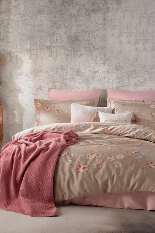 Parure de couette en satin de coton 210 fils/cm² Rosebella - Marron et rose
