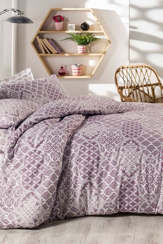 Parure de couette en coton renforcé 55 fils/cm² Donjette - Violet et blanc