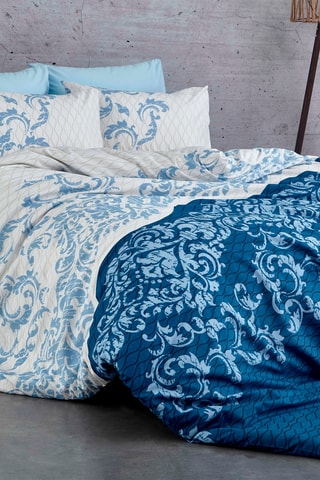 Parure de couette en coton renforcé 55 fils/cm² Lucca - Bleu et blanc