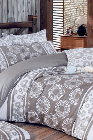 Parure de couette en coton renforcé 55 fils/cm² Sema - Taupe et blanc