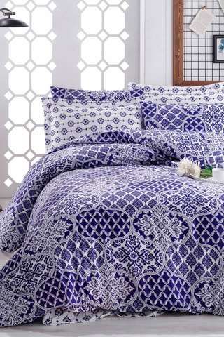Parure de couette en coton renforcé 55 fils/cm² Donjette - Bleu foncé et blanc