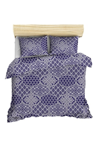 Parure de couette en coton renforcé 55 fils/cm² Donjette - Bleu foncé et blanc