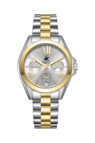 Montre à quartz en acier, céramique et diamant - Argenté et doré