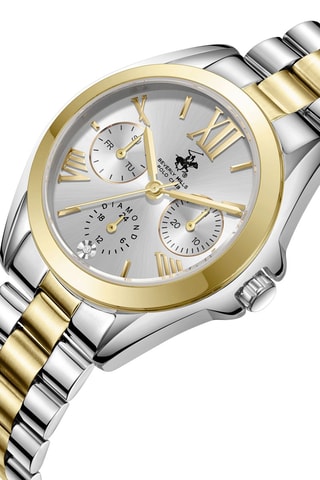 Montre à quartz en acier, céramique et diamant - Argenté et doré