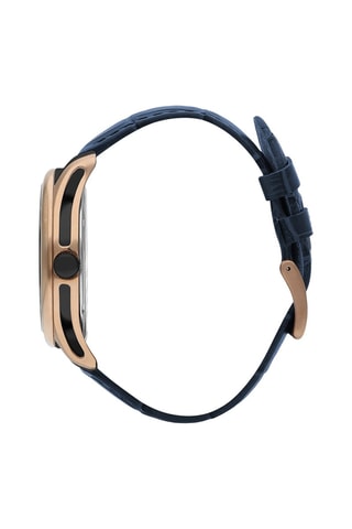 Montre à quartz en cuir et céramique - Bleu marine et doré rose