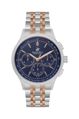 Montre à quartz en acier Tachymètre et fonction GMT - Argenté et doré rose