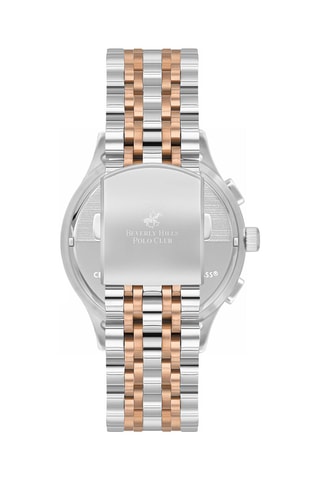 Montre à quartz en acier Tachymètre et fonction GMT - Argenté et doré rose