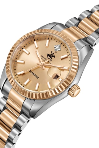 Montre à quartz en acier, céramique et diamant - Argenté et doré rose