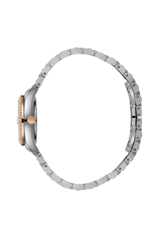 Montre à quartz en acier, céramique et diamant - Argenté et doré rose