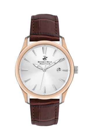 Montre à quartz en cuir et céramique - Marron et doré rose