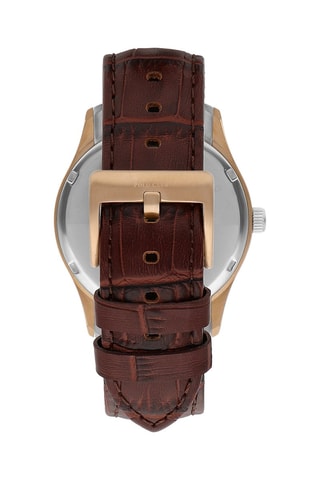 Montre à quartz en cuir et céramique - Marron et doré rose