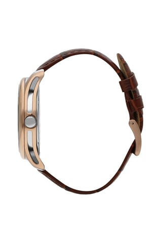 Montre à quartz en cuir et céramique - Marron et doré rose