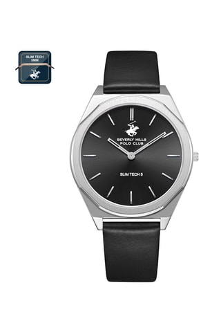 Montre à quartz en cuir - Noir et argenté