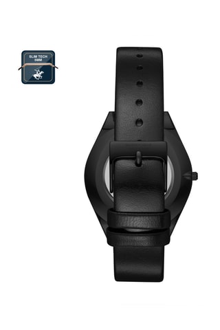 Montre à quartz en cuir - Noir et vert foncé